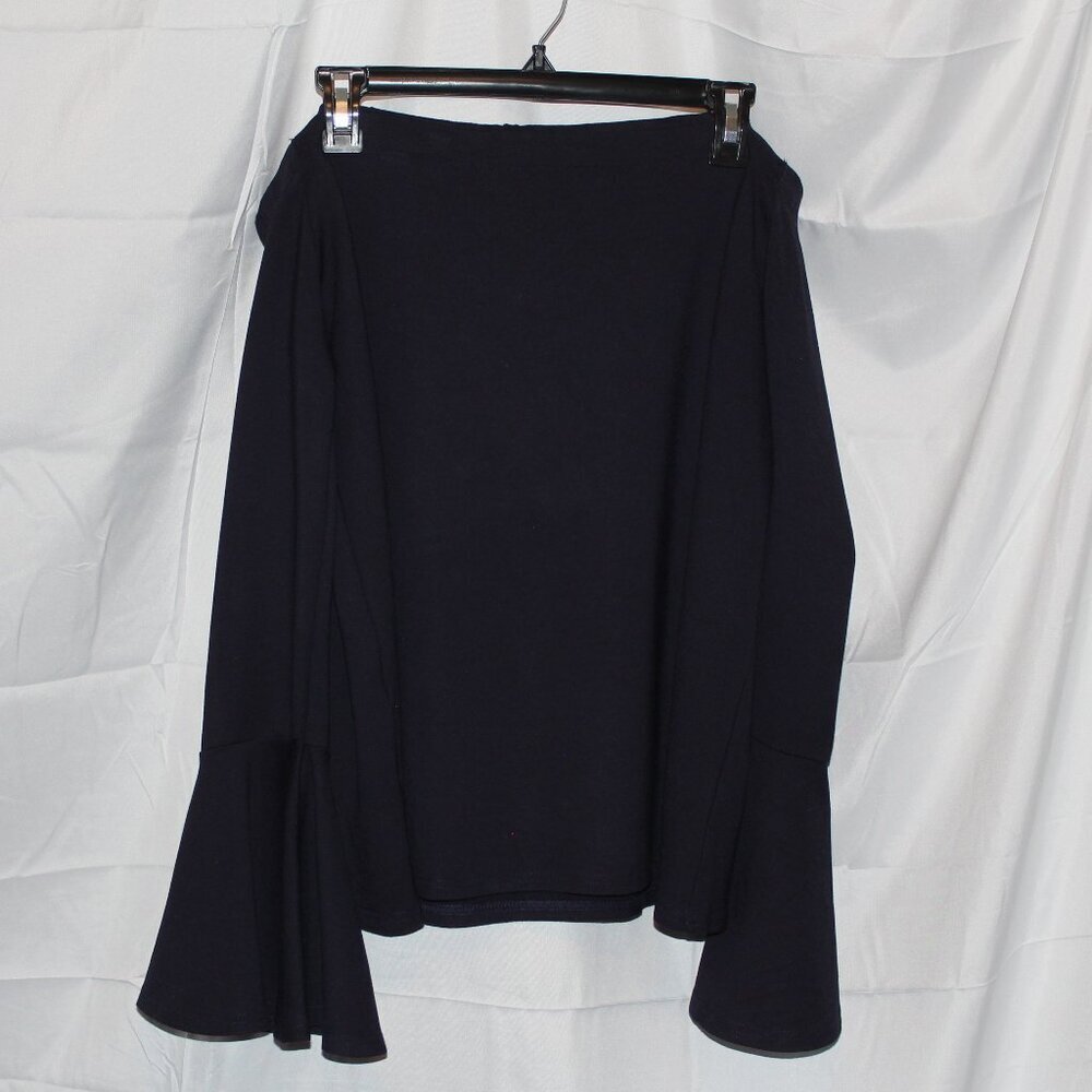 Sugar + Lips, Top, XL, Navy Blue, Off-Shoulder, Long Bell Sleeves, Rayon Spandex
